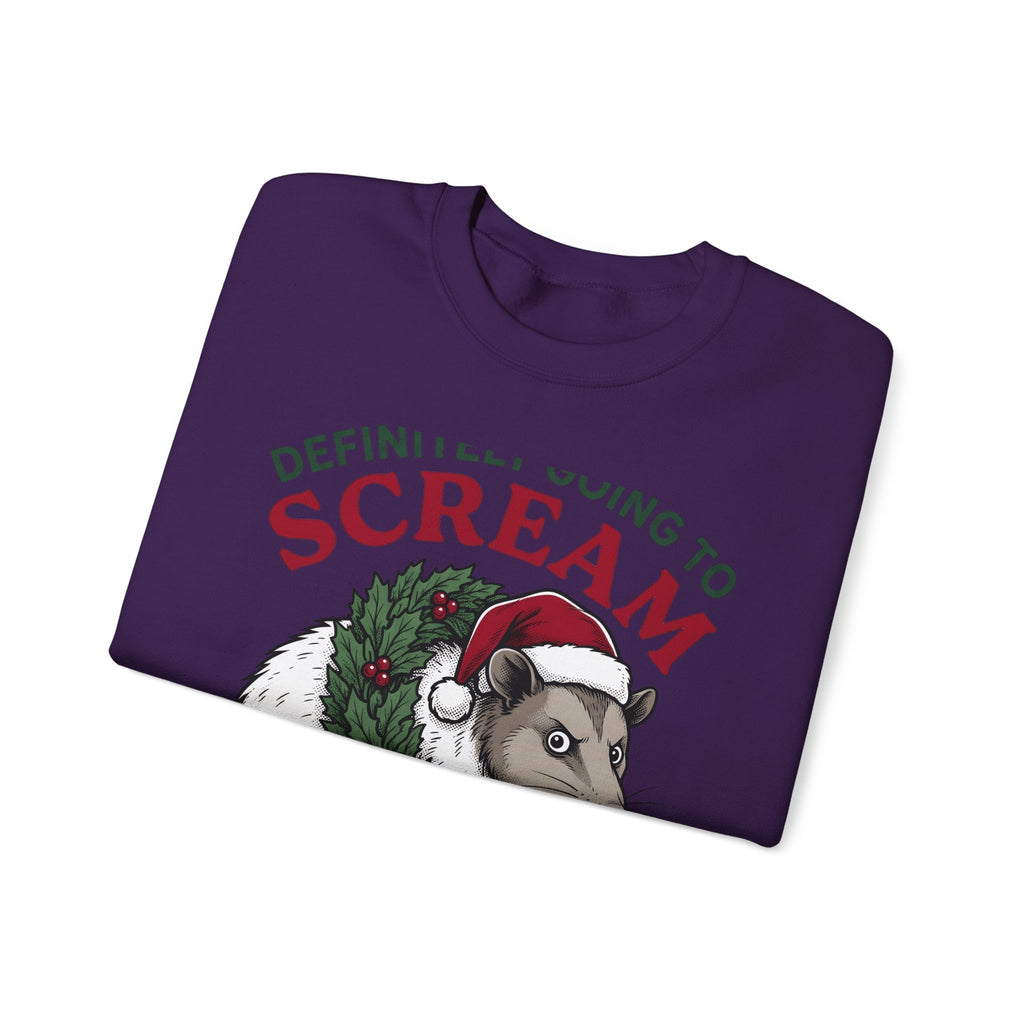 Possum Holiday Hat Sweatshirt Funny Critter Gift Women Sketch Sweatshirt Opossum Sweatshirt Humor Fan Doodle Sweatshirt Animal Graphic Line Art Xmas Wreath