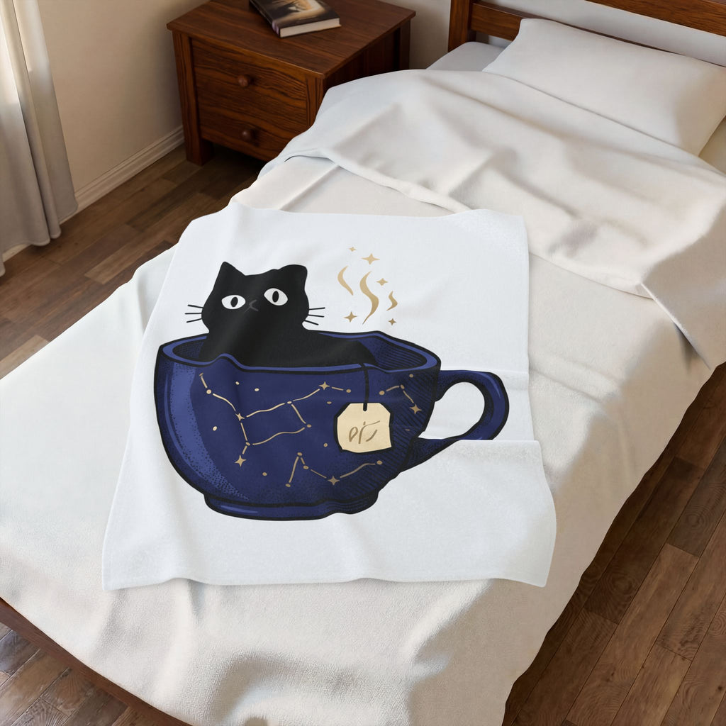 Black Feline Tea Cup Blanket Cat Gift Women Signs Gift Women Cute Blanket Cat Blanket Blanket Cat Fan Kitty Blanket Adorable Blanket Zodiac Graphic Blanket