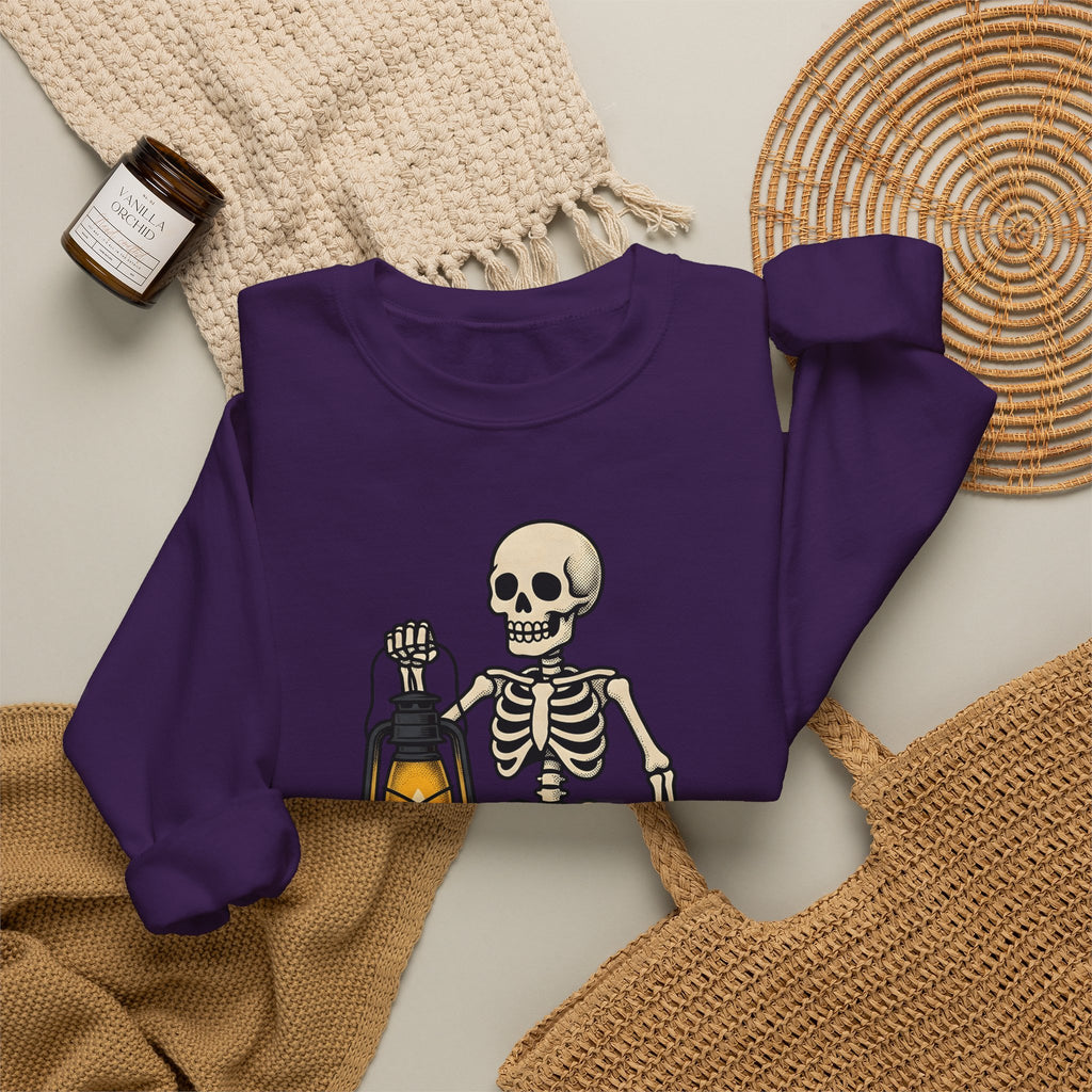 Skeleton Lantern Halloween Spooky Gift Vintage Jack O Lantern Horror Fan Creepy Hand Drawn Sweatshirt