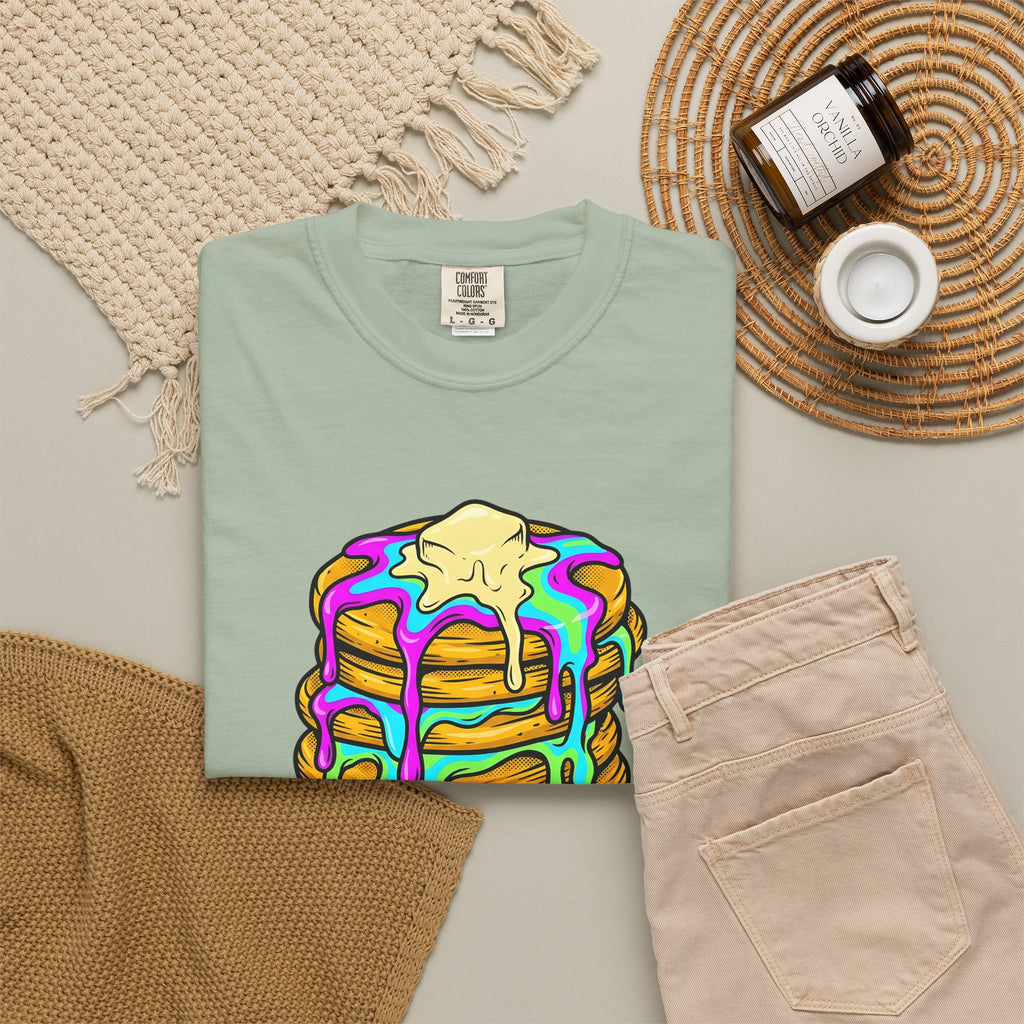 Pancake Tower T-Shirt Desserts Brunch Gift Women Cartoon T-Shirt Stack T-Shirt Sweets Fan Cute T-Shirt Breakfast Graphic Vintage Honey T-Shirt