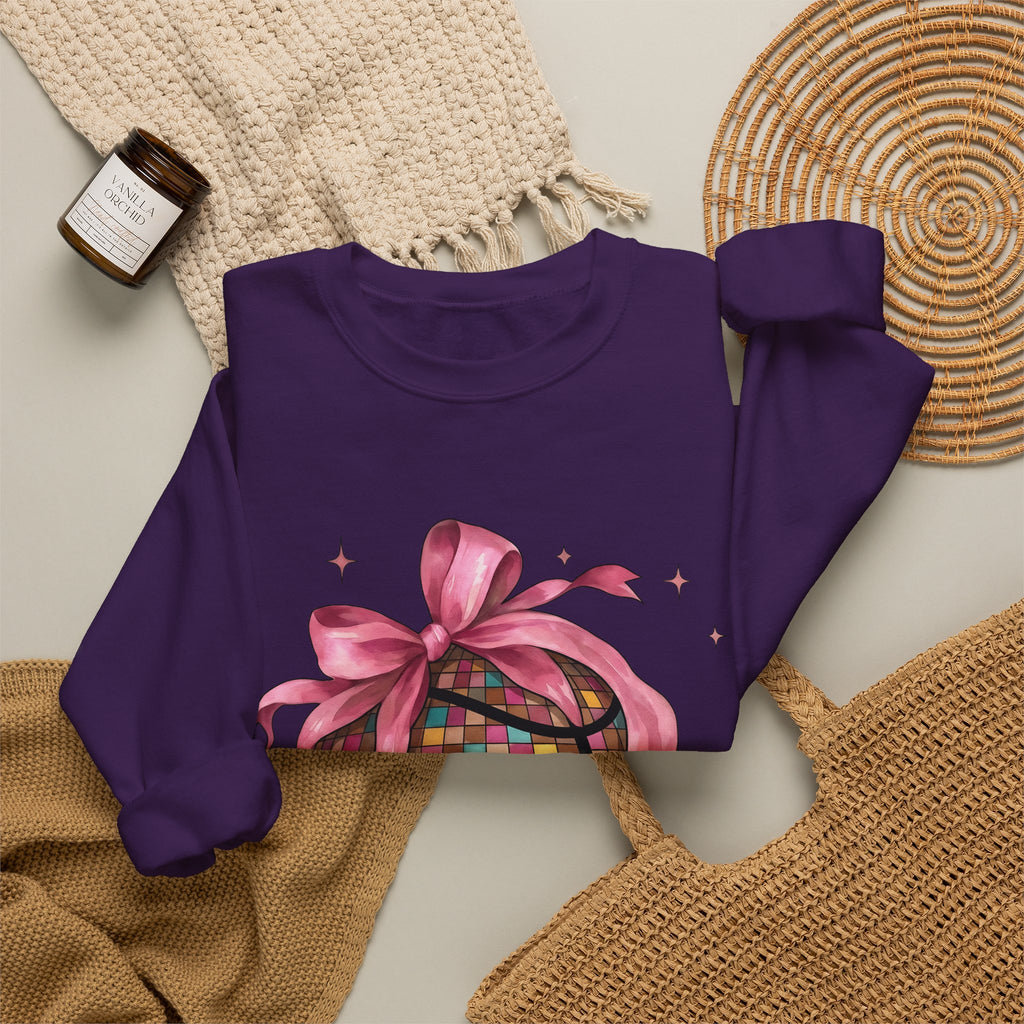 Basketball Disco Ball Sweatshirt Moms Sports Gift Women Whimsical Sweatshirt Disco Ball Sweatshirt Mom Fan Whimsy Sweatshirt Athlete Graphic Watercolor Pink