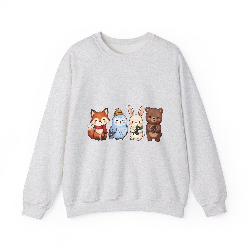 Forest Creatures Sweatshirt Christmas Wildlife Gift Women Adorable Sweatshirt Woodland Sweatshirt Xmas Fan Cute Sweatshirt Animal Graphic Comic Mistletoe