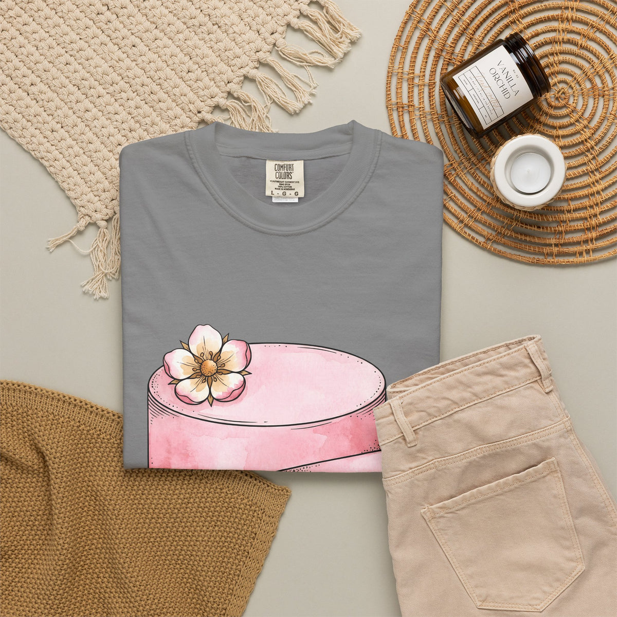 Layered Cake T-Shirt Desserts Pastries Gift Women Illustration T-Shirt Cake T-Shirt Sweets Fan Drawing Design Line Art Floral T-Shirt