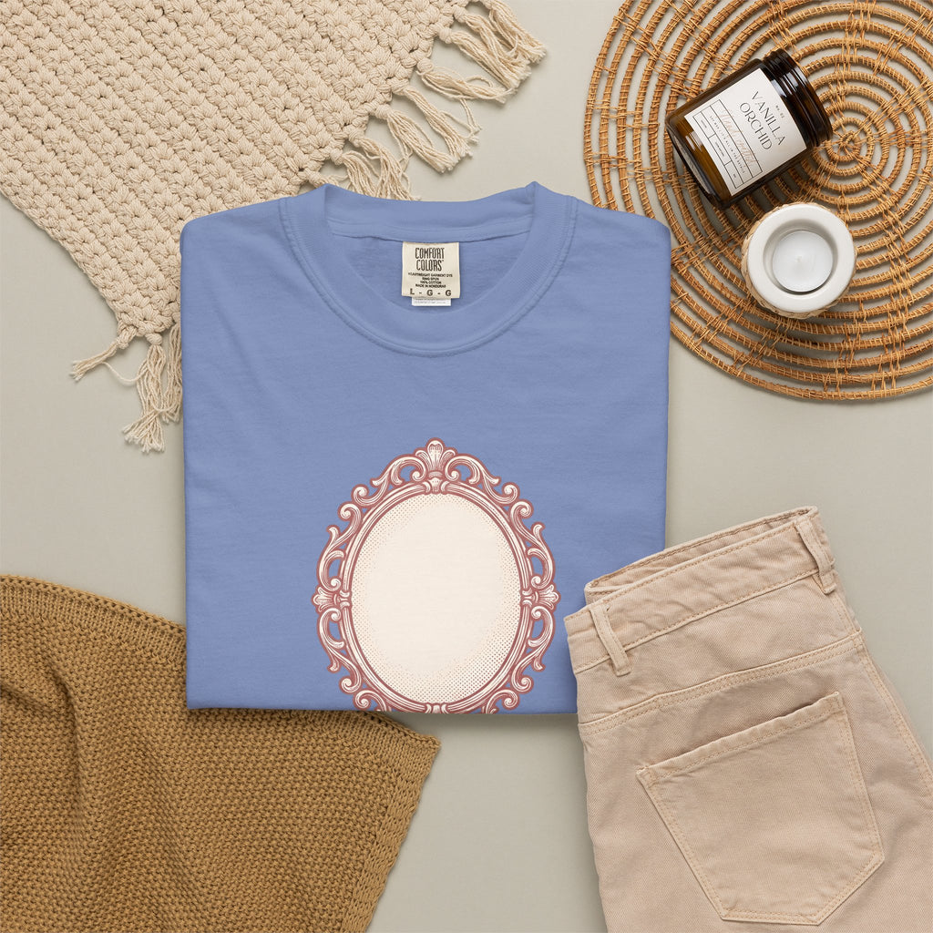 Fancy Mirror T-Shirt Cute Clothing Gift Women Antique T-Shirt Glass T-Shirt Adorable Fan Vintage T-Shirt Apparel Graphic Doodle Knot T-Shirt