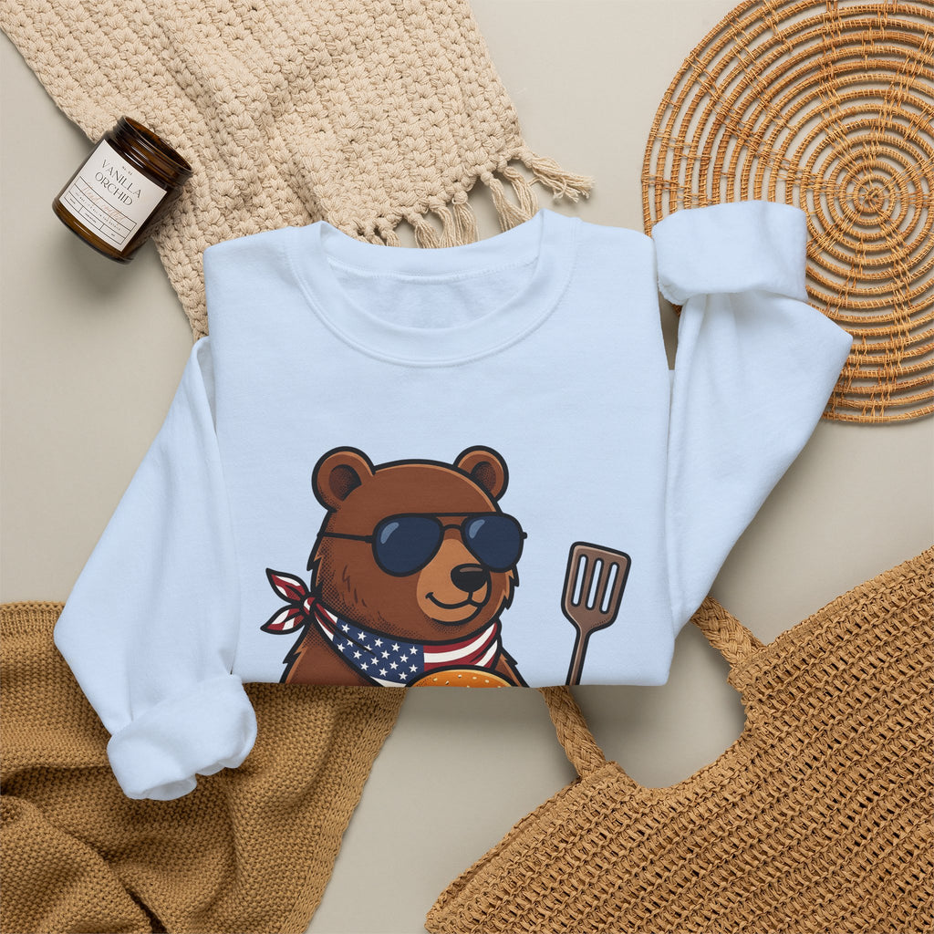 Bear Sandwich Sweatshirt 4th Of July Grilling Gift Women Comic Sweatshirt Sandwich Sweatshirt Independence Fan Cartoon Sweatshirt Barbecue Graphic Vintage