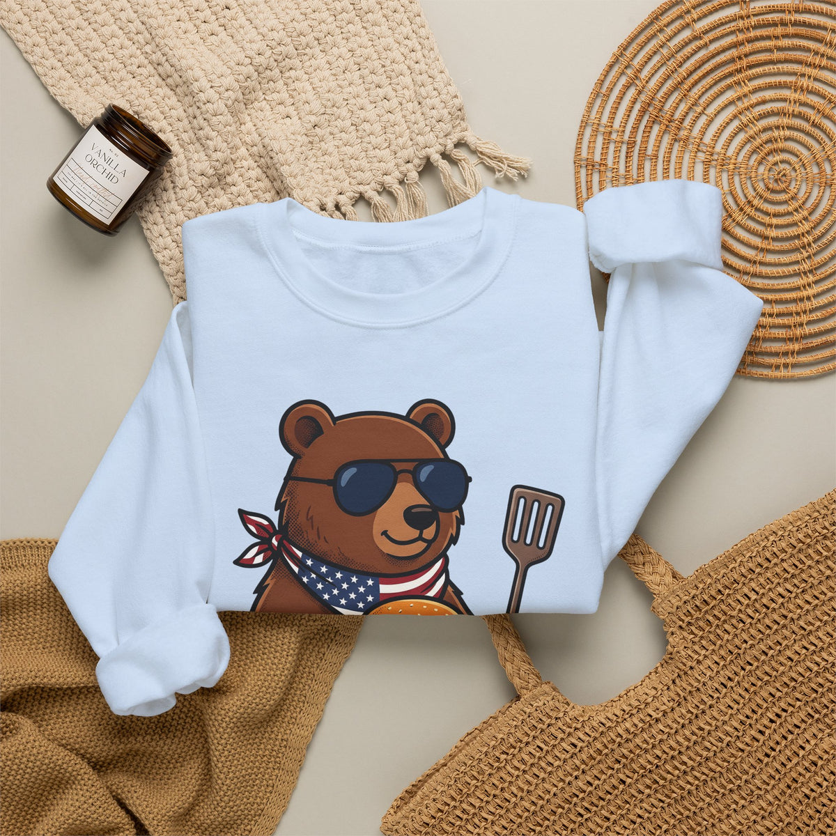 Bear Sandwich Sweatshirt 4th Of July Grilling Gift Women Comic Sweatshirt Sandwich Sweatshirt Independence Fan Cartoon Sweatshirt Barbecue Graphic Vintage