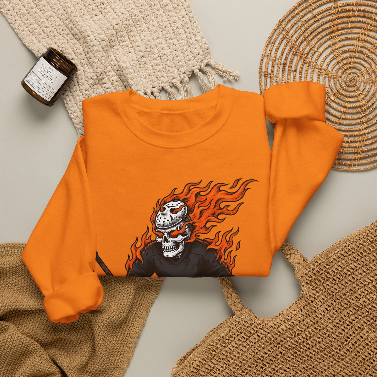 Burning Hockey Goalie Sweatshirt Hockey Skeleton Gift Women Neo Traditional Sweatshirt Goalie Sweatshirt Hockey Fan Hockey Player Sweatshirt Bone Graphic Old