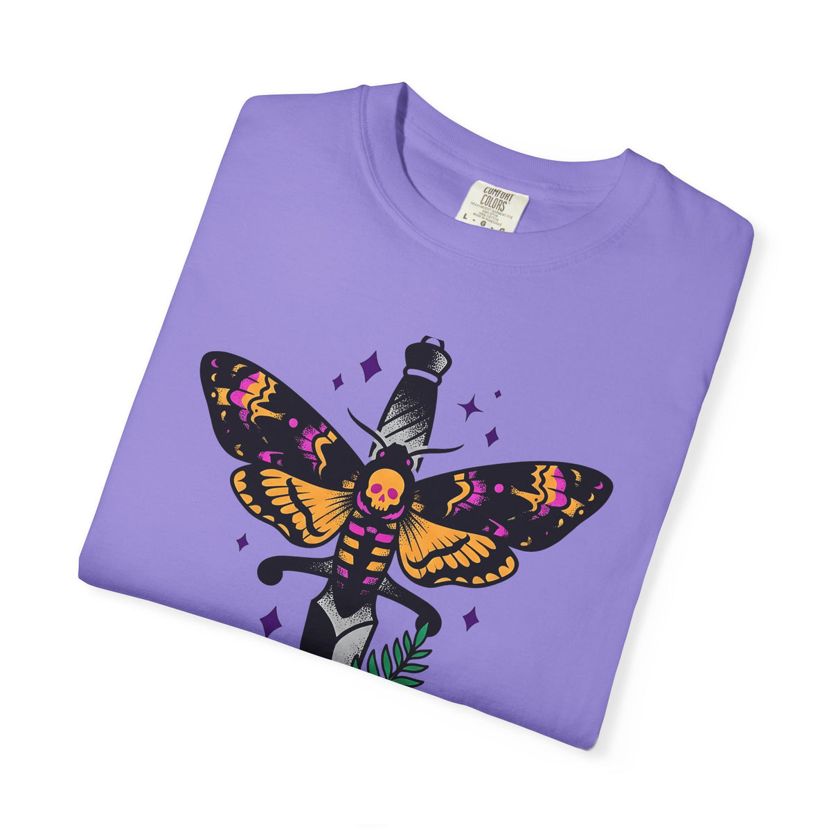 Skull Moth Dagger T-Shirt Halloween Horror Gift Women Ink T-Shirt Dagger