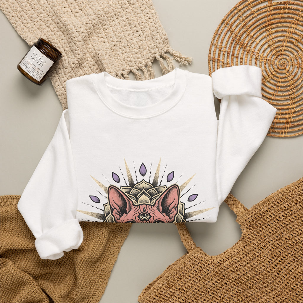 Sphynx Pet Sweatshirt Cat Meditation Gift Women Tribal Sweatshirt Hairless Cat Sweatshirt Cat Fan Tribalism Sweatshirt Mindfulness Graphic Etched Circle Design