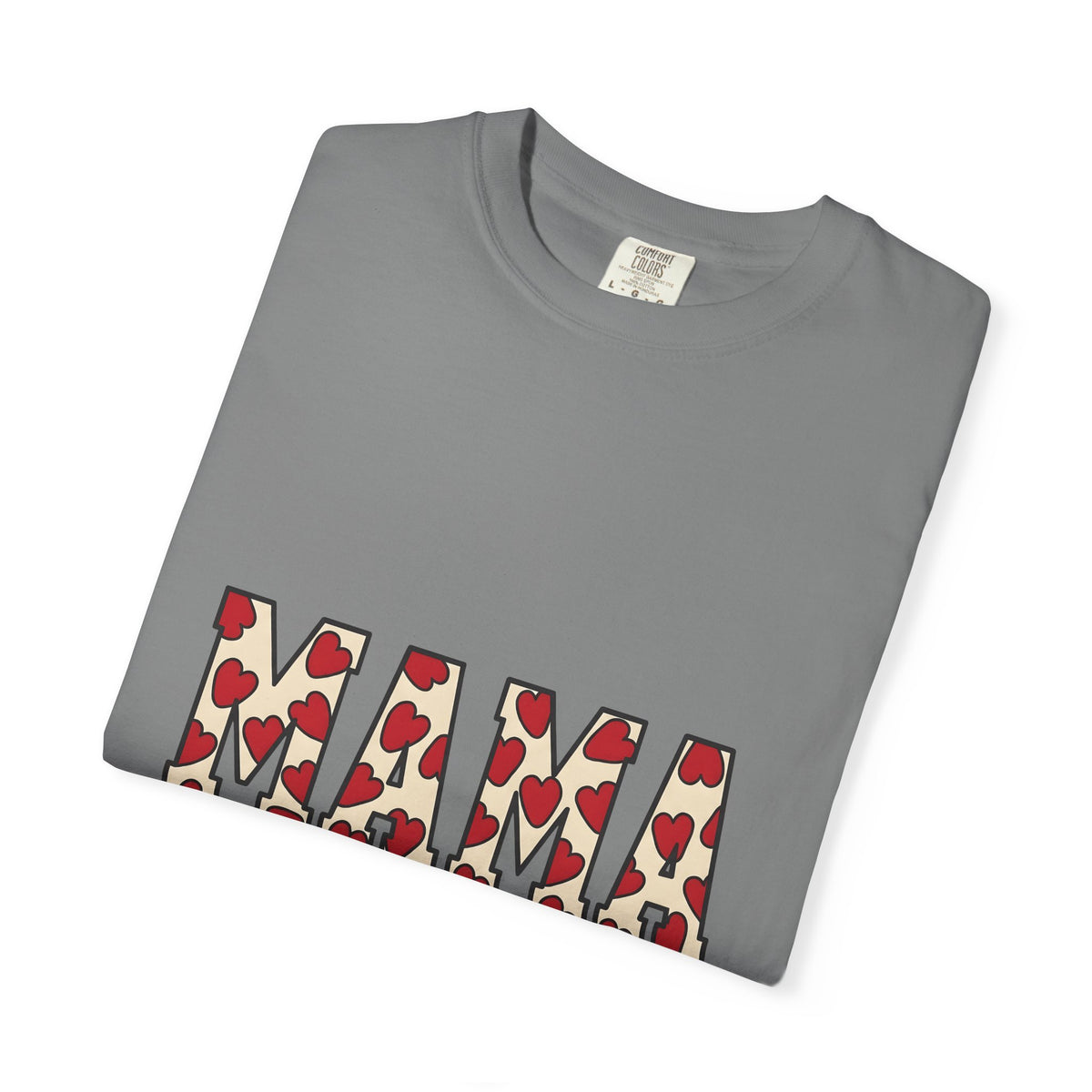 Heart Pattern Text T-Shirt Moms Family Gift Women Bold T-Shirt Typography T-Shirt Motherhood Fan Graphic T-Shirt Clan Graphic Retro Red Hearts