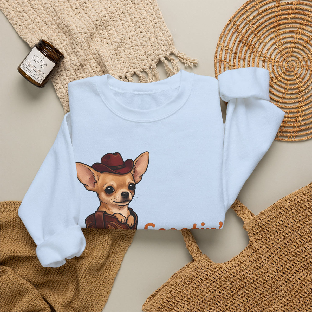 Chihuahua Cowboy Sweatshirt Dog Country Gift Women Hand Drawn Sweatshirt Puppy Sweatshirt Dog Fan Illustrated Sweatshirt Country Graphic Rustic Cowboy Boot