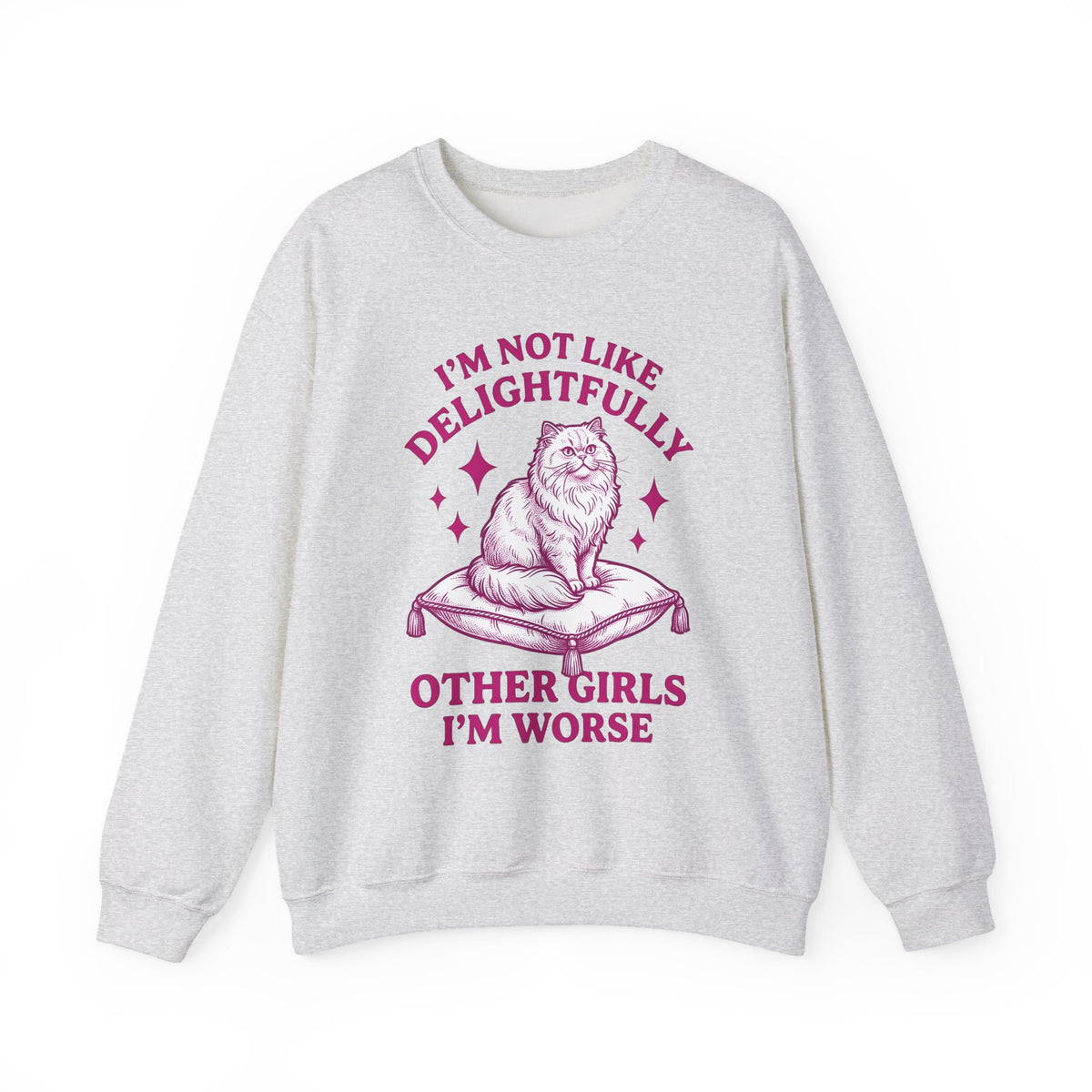 Furry Cat Sweatshirt Funny Animal Gift Women Classic Sweatshirt Kitten Sweatshirt Humor Fan Cartoon Sweatshirt Creature Graphic Doodle Throw Sweatshirt Sweatshirt