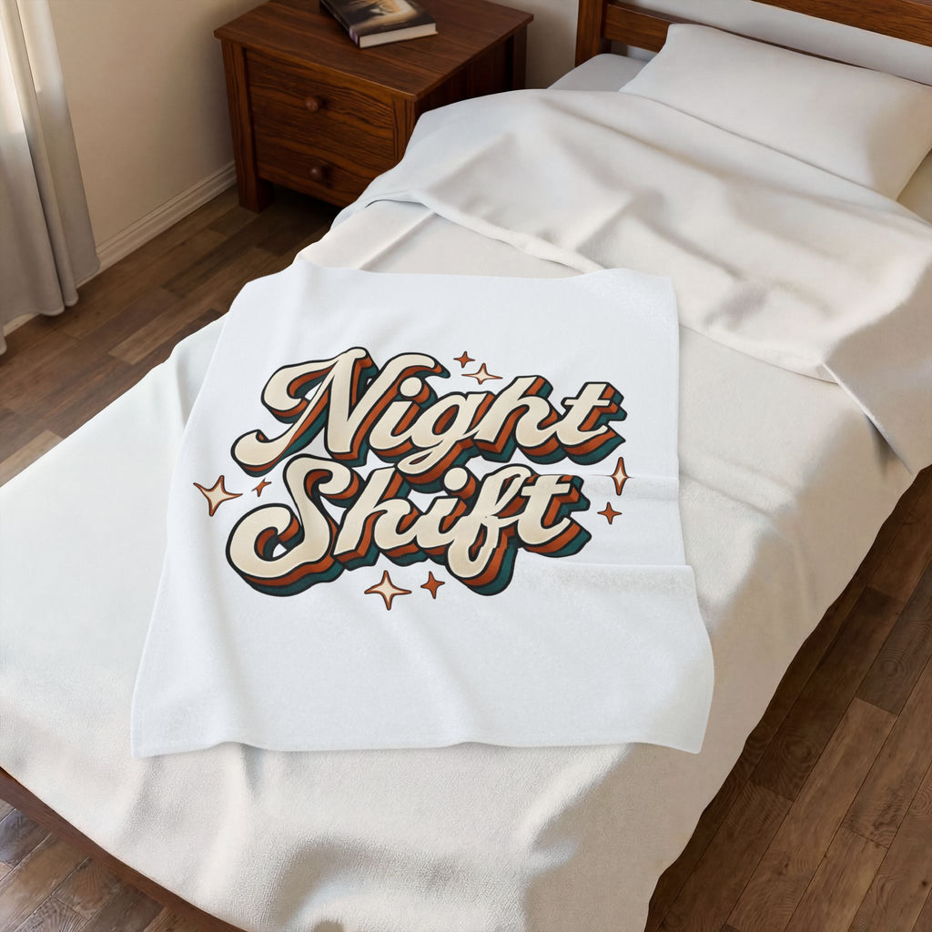 Night Shift Text Blanket Nurses Work Gift Women Retro Blanket Nightshift Blanket Nurse Enthusiast Retrostyle Blanket Job Graphic Vintage Stars