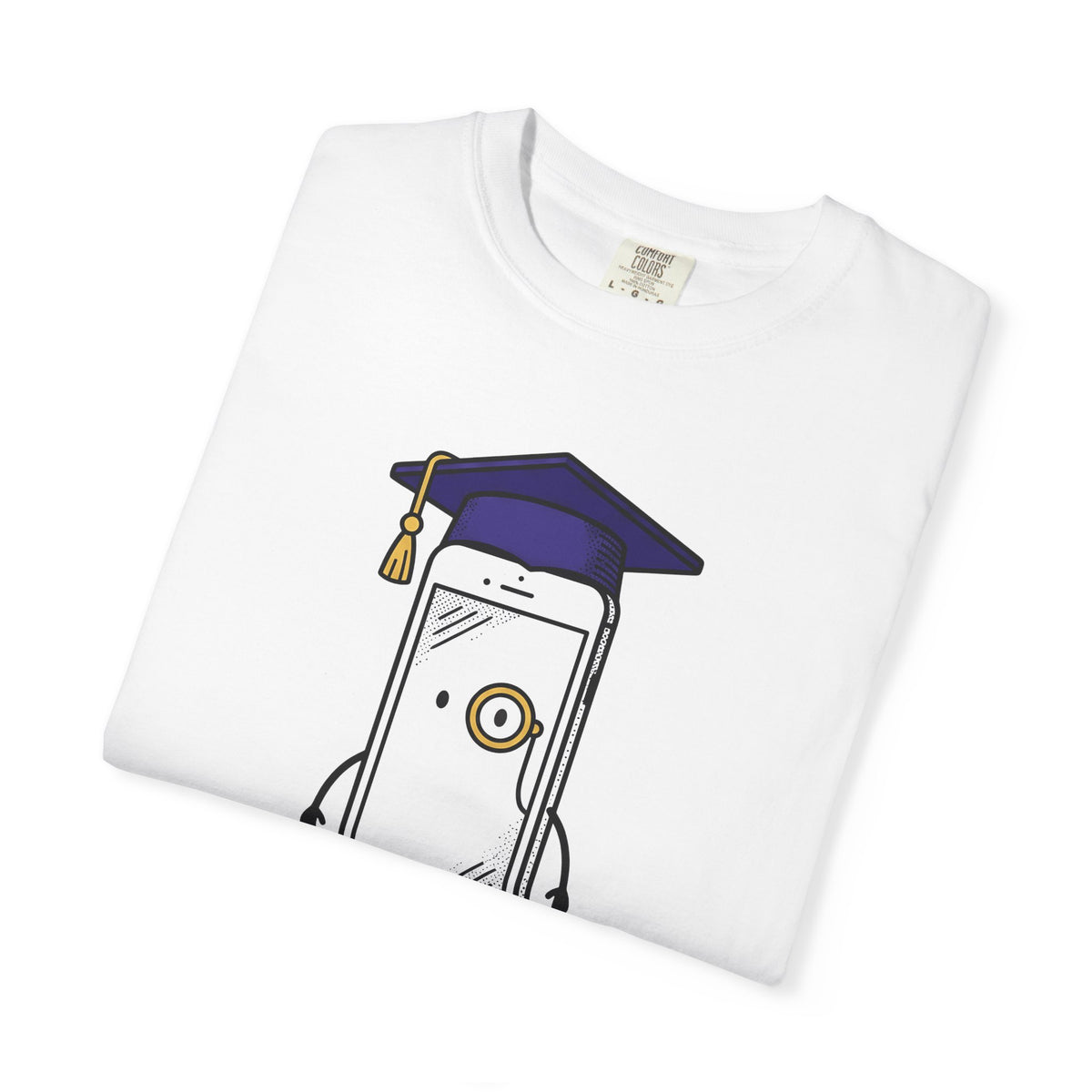 Cellphone Mascot T-Shirt Funny Commencement Gift Women Comic T-Shirt Phone Mascot T-Shirt Humor Fan Cartoon T-Shirt Graduation Graphic Sketch