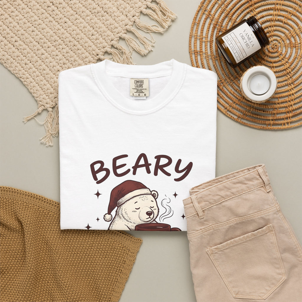 Bear T-Shirt T-Shirt Christmas Animal Gift Women Cute T-Shirt T-Shirt T-Shirt Xmas Fan Coffee T-Shirt T-Shirt Wildlife Graphic Hand Drawn Santa Hat T-Shirt