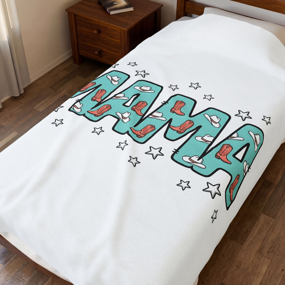 Cowboy Boots Hats Blanket Moms Cowgirl Gift Women Cartoon Blanket Western Wear Blanket Motherhood Fan Tooned Blanket Rodeo Graphic Outline Stars