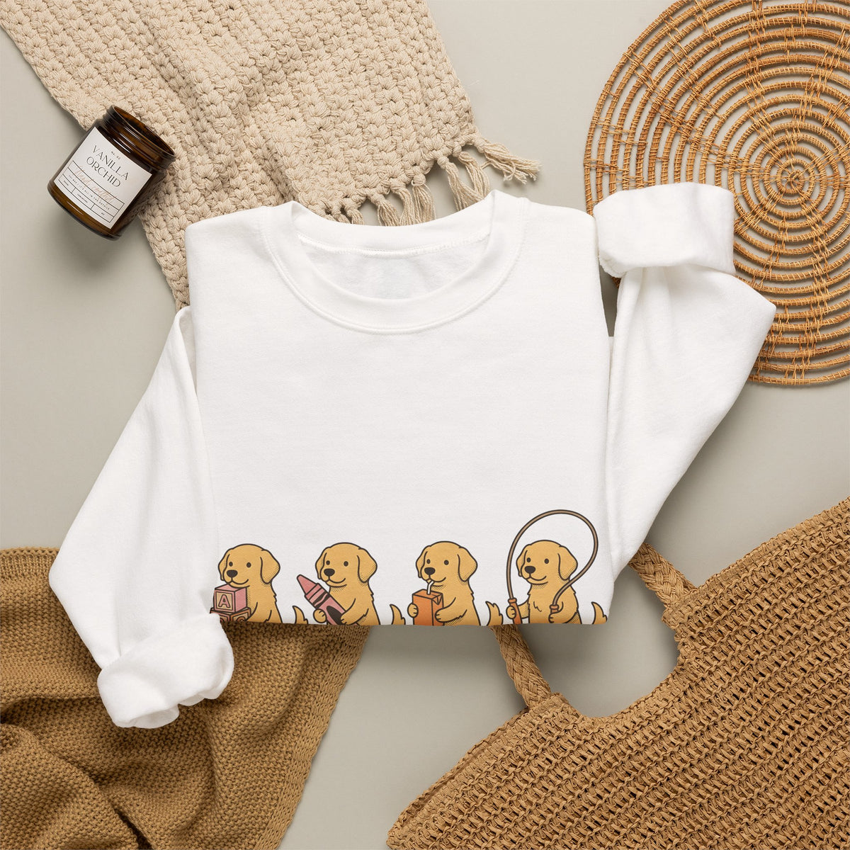 Golden Retriever Pups Sweatshirt Teachers Companion Gift Women Caricature Sweatshirt Puppy Sweatshirt Educator Enthusiast Cartoon Sweatshirt Buddy Graphic