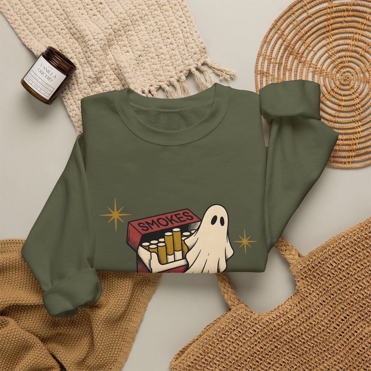 Specter Tobacco Case Sweatshirt Halloween Fright Gift Women Distressed Sweatshirt Tobacco Pouch Sweatshirt Horror Fan Spooky Graphic