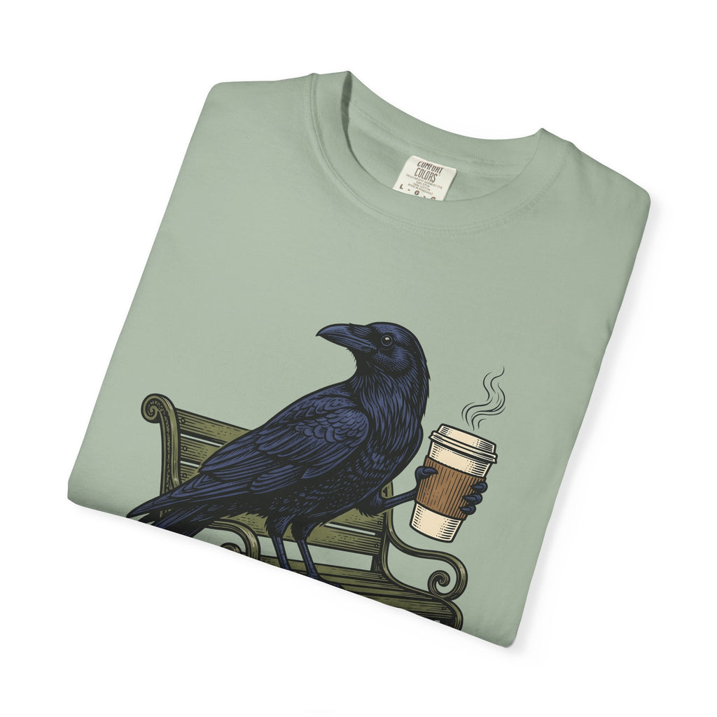 Raven Coffee T-Shirt Coffee Animal Gift Women Vintage T-Shirt Coffee T-Shirt Coffee Fan Retro T-Shirt Wildlife Graphic Hand Drawn Park Bench T-Shirt