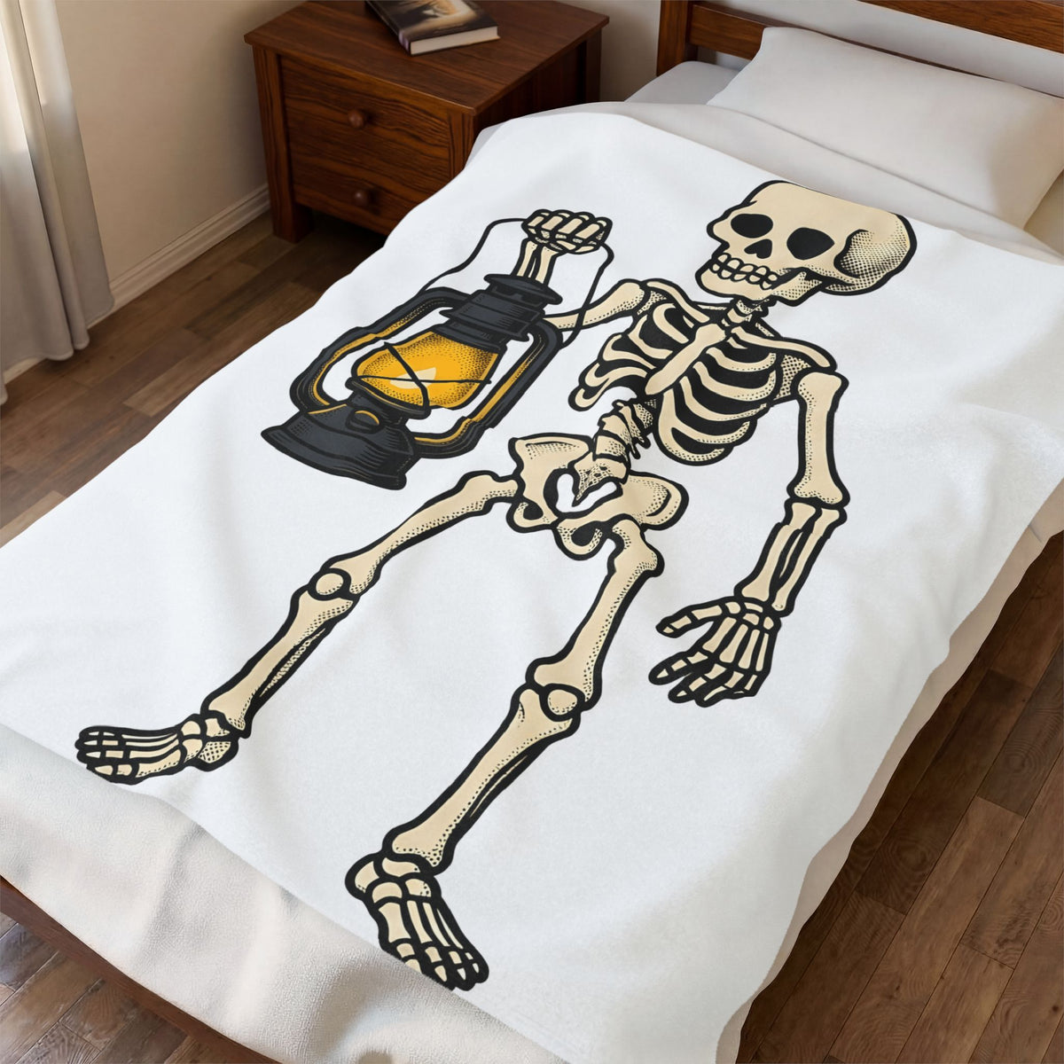 Skeleton Lantern Halloween Spooky Gift Vintage Jack O Lantern Horror Fan Creepy Hand Drawn Blanket