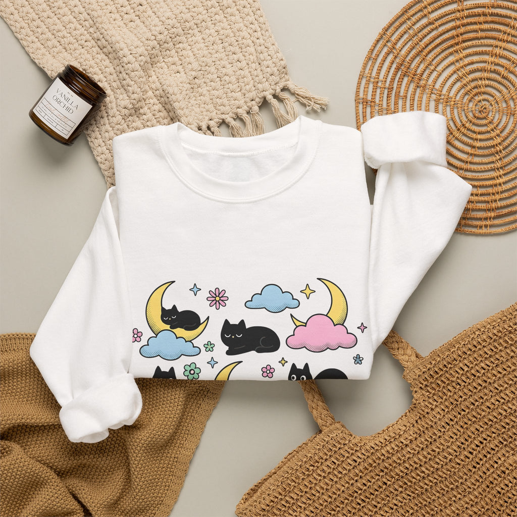 Black Cats Sweatshirt Cat Celestial Gift Women Kawaii Sweatshirt Kitties Sweatshirt Cat Fan Astrology Graphic Sweatshirt Pastel Crescent Moon Sweatshirt