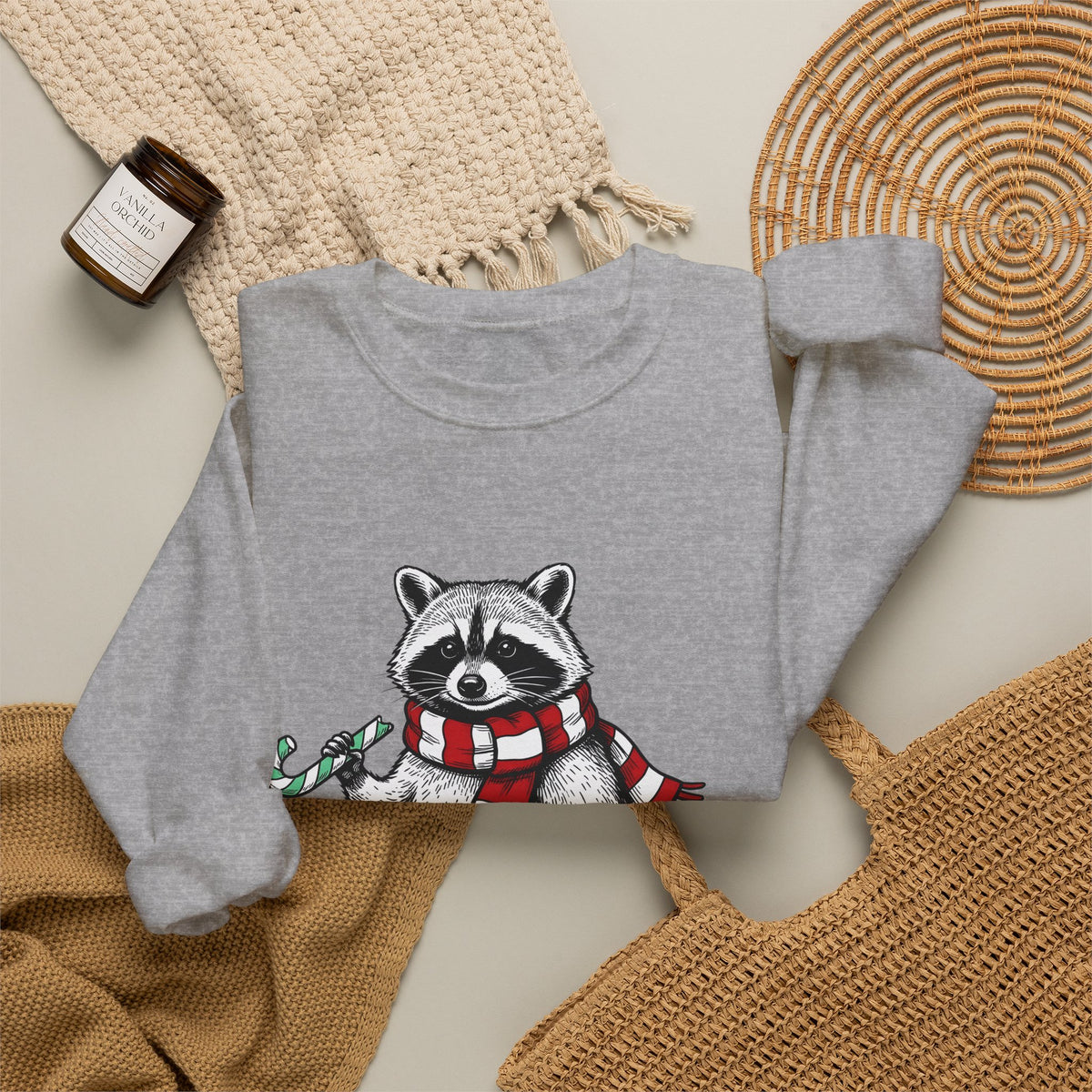 Raccoon Illustration Sweatshirt Animals Holiday Gift Women Sketch Sweatshirt Trash Panda Sweatshirt Wildlife Fan Drawing Graphic Christmas Retro Peppermint