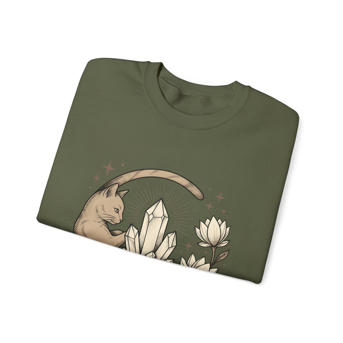 Kitty Stone Sweatshirt Cat Esoteric Gift Women Bohemian Sweatshirt Cat Sweatshirt Cat Fan Mystical Graphic Classic Lotus Blossom Sweatshirt