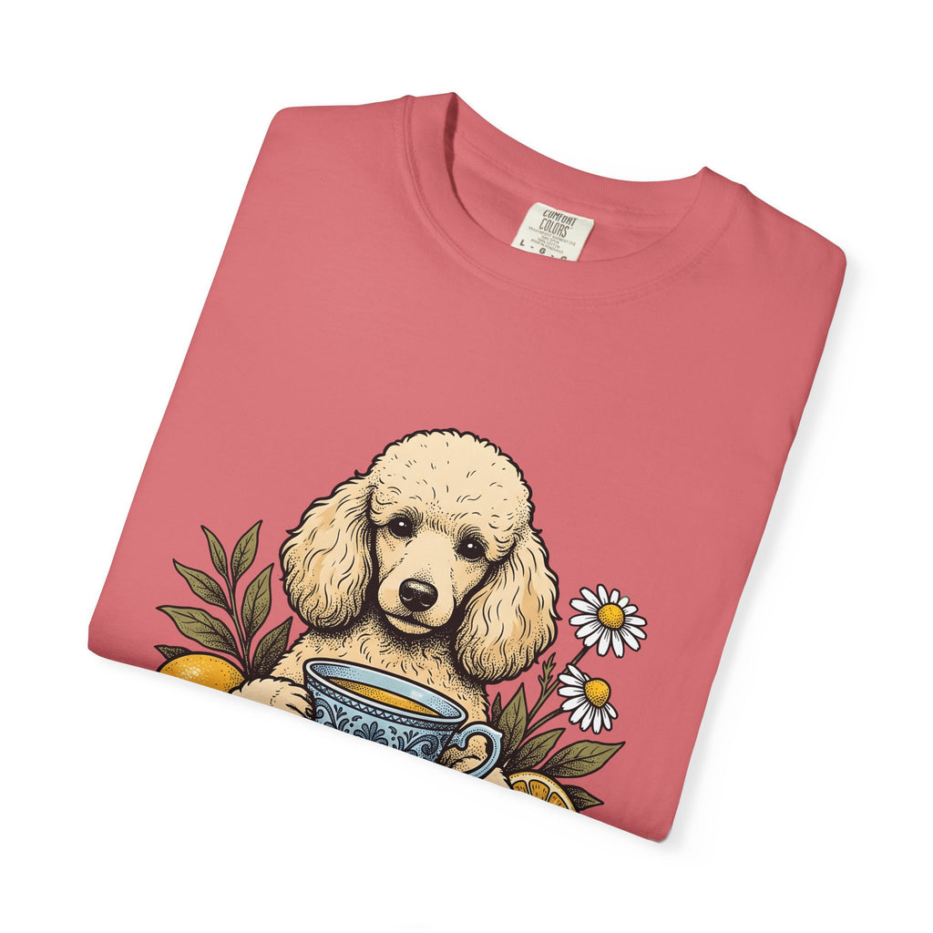 Poodle Tea T-Shirt T-Shirt Dog Flower Gift Women Retro T-Shirt Tea Cup T-Shirt Canine Fan Poodle T-Shirt T-Shirt Floral Graphic Sketch Citrus T-Shirt