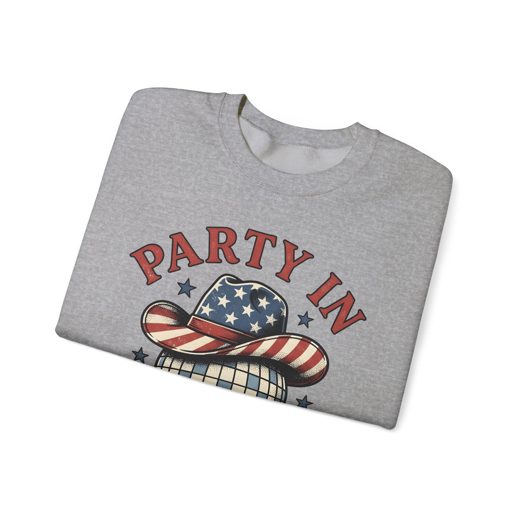 Disco Hat Cowboy Sweatshirt 4th Of July Flag Gift Women Distressed Sweatshirt Western Cowboy Sweatshirt Independence Day Fan Vintage Sweatshirt Patriotic