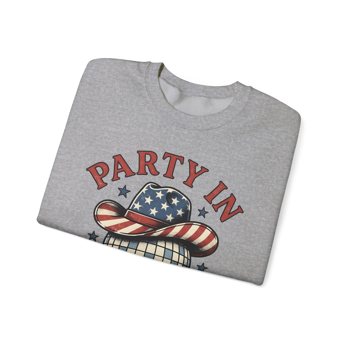 Disco Hat Cowboy Sweatshirt 4th Of July Flag Gift Women Distressed Sweatshirt Western Cowboy Sweatshirt Independence Day Fan Vintage Sweatshirt Patriotic