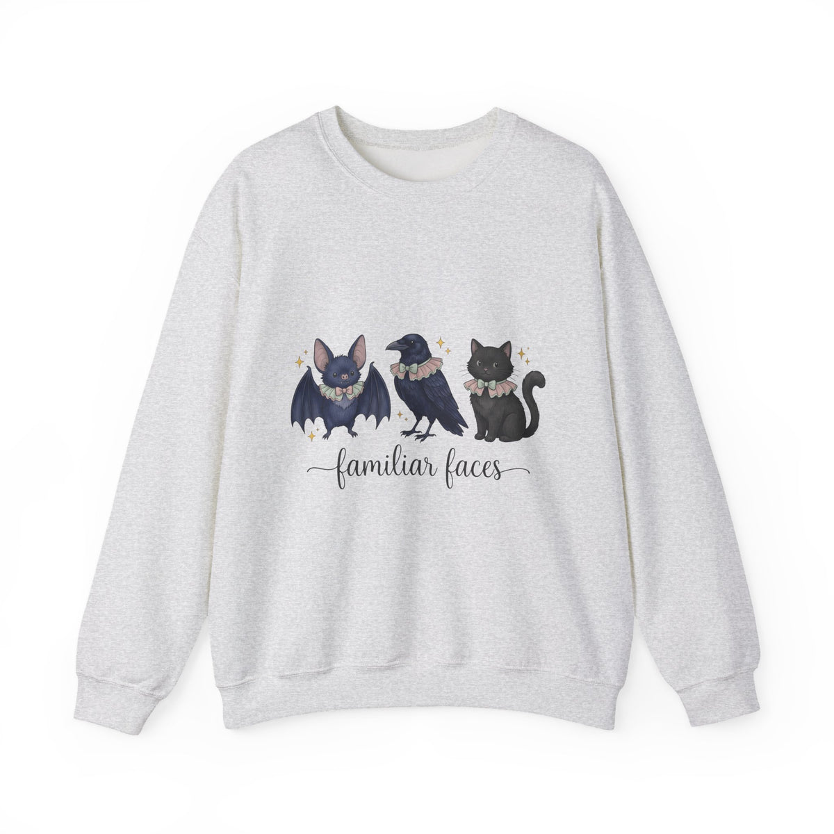 Bat Crow Cat Sweatshirt Halloween Witch Gift Women Cute Sweatshirt Animal Sweatshirt Spooky Fan Cartoon Sweatshirt Magical Graphic Hand