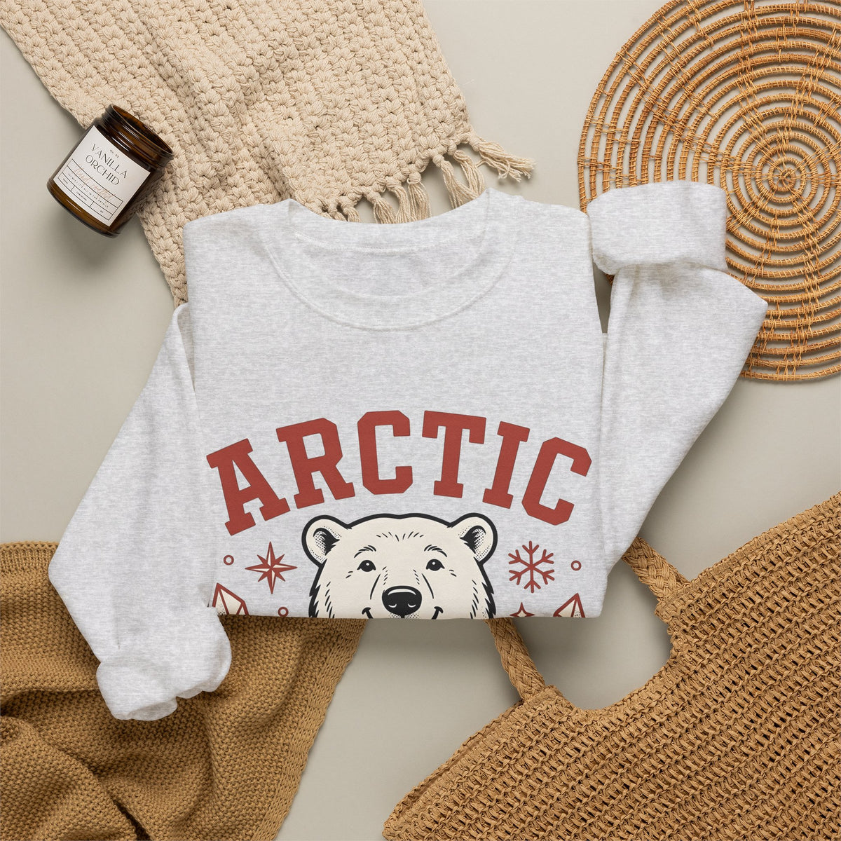 White Bear Sweatshirt Christmas Cold Season Gift Women Comic Sweatshirt Polar Bear Sweatshirt Winter Fan Cartoon Sweatshirt Frost Graphic Retro Ice Crystals