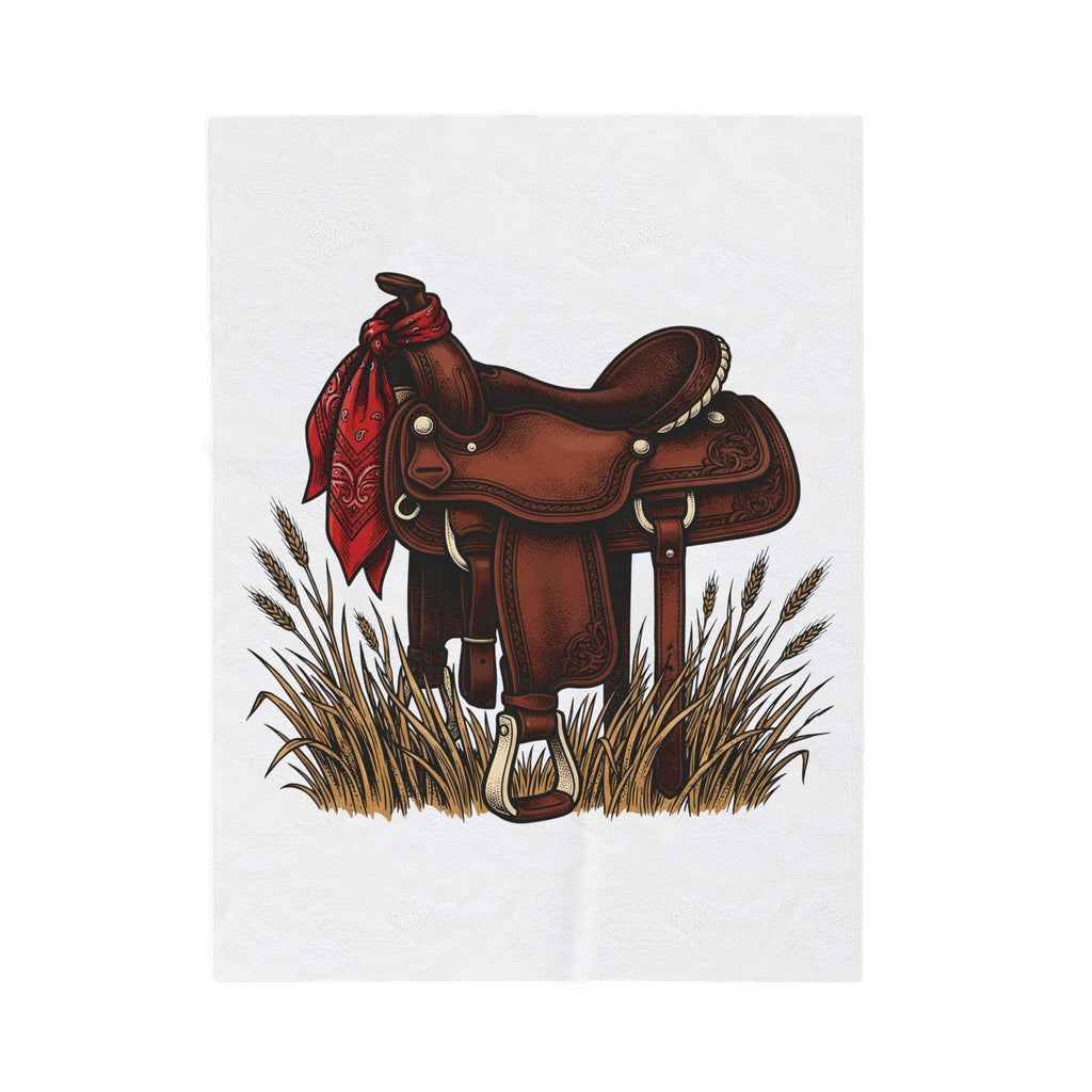 Western Saddle Cowgirl Western Gift Vintage Saddle Cowboy Fan Rodeo Hand Drawn Wheat Blanket