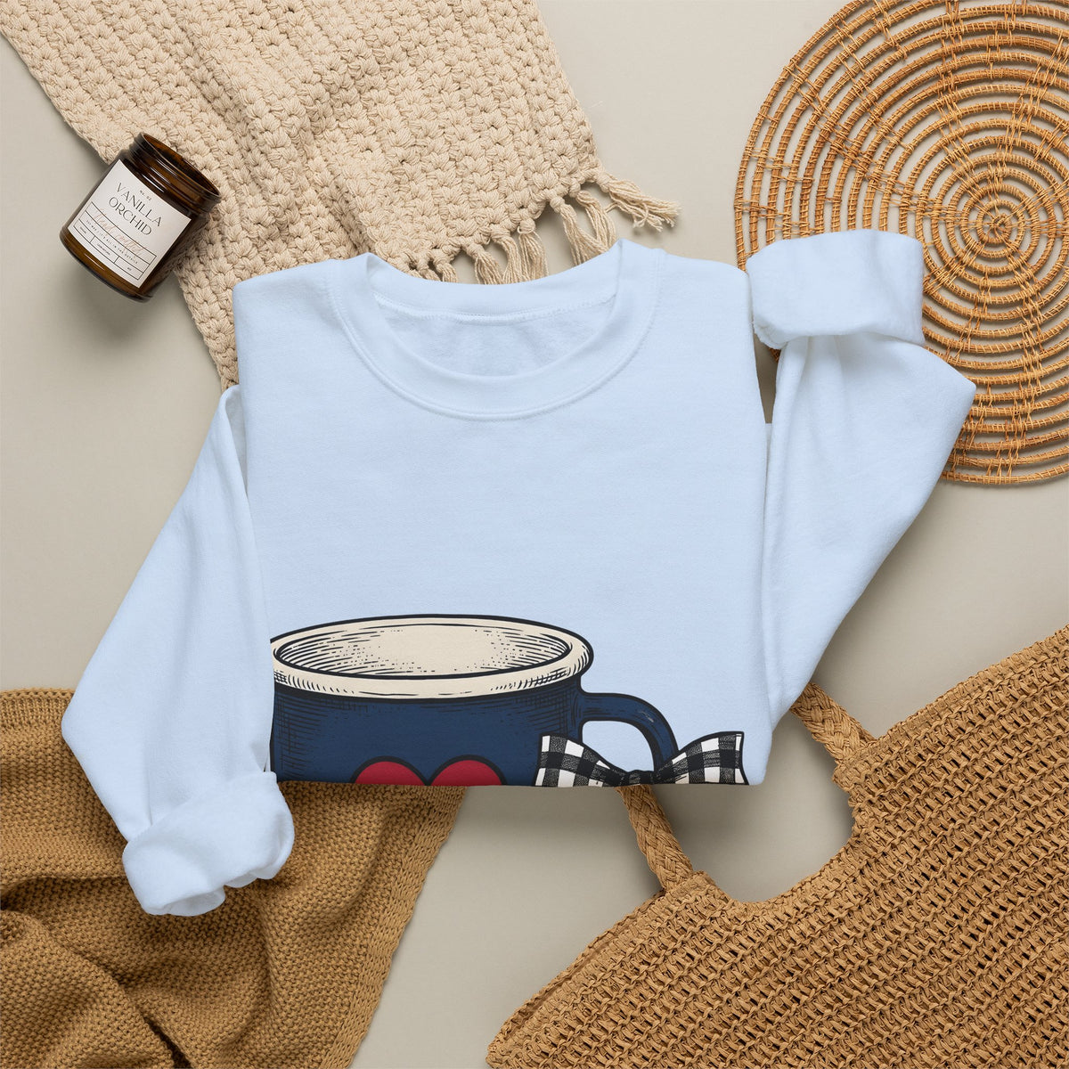 Heart Mug Holiday Coffee Gift Hand Drawn Mug Christmas Fan Coffee Cup Vintage Plaid Sweatshirt