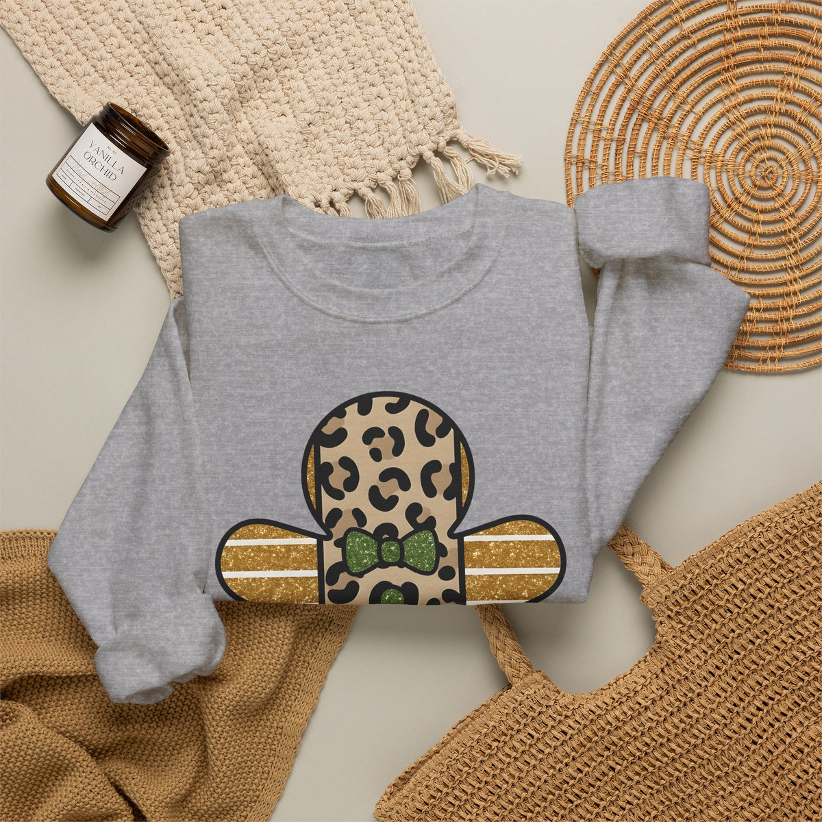 Spotted Gingerbread Animal Xmas Gift Shimmer Gingerbread Man Leopard Fan Glitter Holiday Sweatshirt