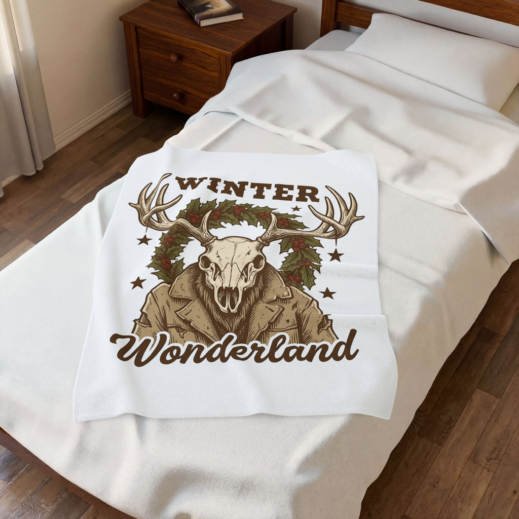 Antler Skull Blanket Christmas Frost Gift Women Throwback Blanket Deer Skull Blanket Xmas Fan Holiday Blanket Frosty Graphic Cartoon Pine Wreath