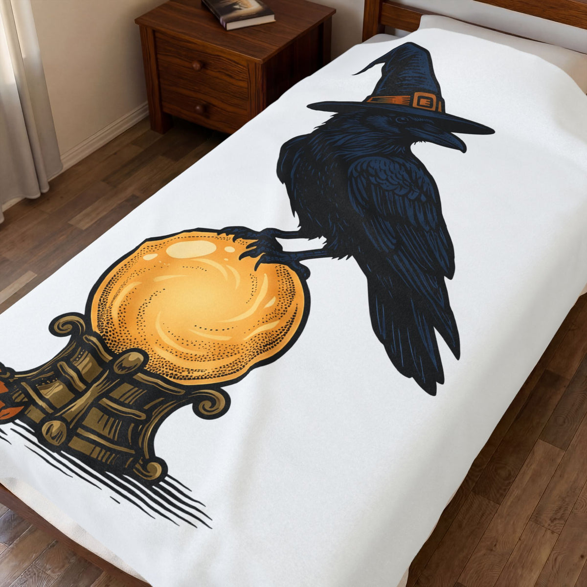 Raven Wizard Hat Blanket Halloween Horror Gift Women Antique Blanket Witch Hat Blanket Spooky Fan Occult Blanket Horror Graphic Ink Fortune Ball