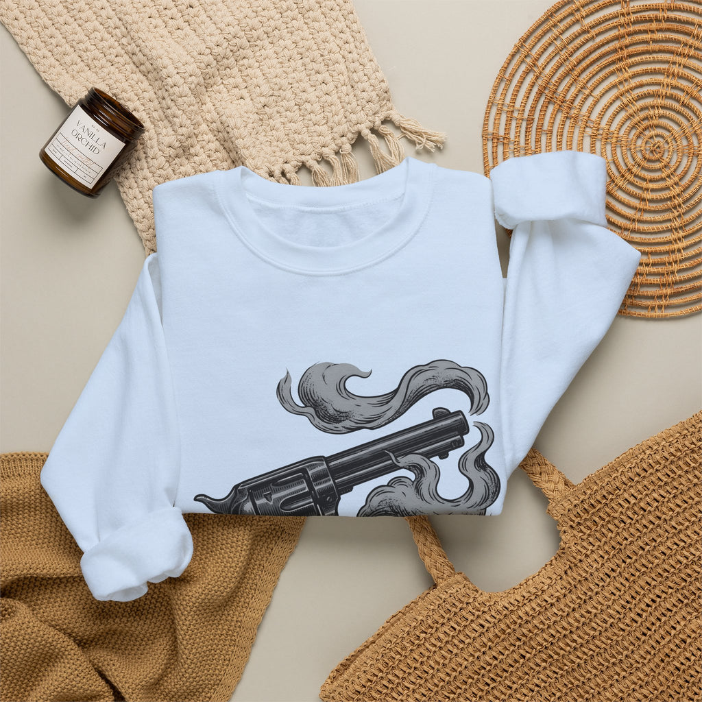 Revolver Gun Sweatshirt Cowgirl Western Gift Women Vintage Sweatshirt Handgun Sweatshirt Rodeo Fan Retro Sweatshirt Cowboy Graphic Hand Drawn Smoke Sweatshirt
