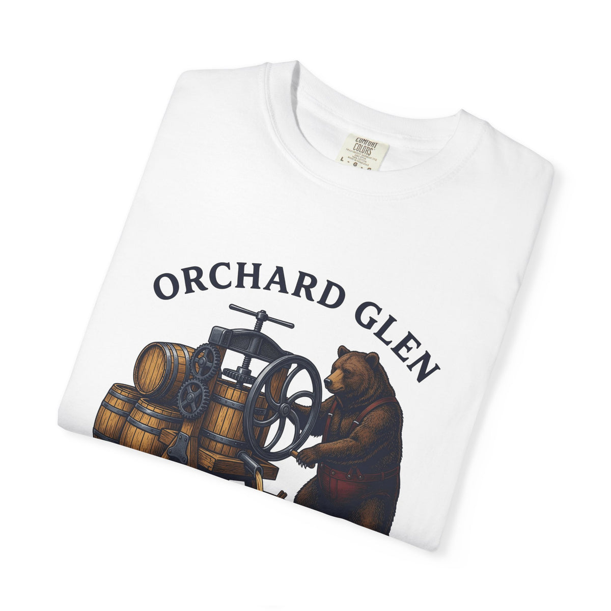 Bear Cider Machine T-Shirt Christmas Leaves Gift Women Old Fashioned T-Shirt Cider Press T-Shirt Xmas Fan Vintage T-Shirt Foliage Graphic Ink