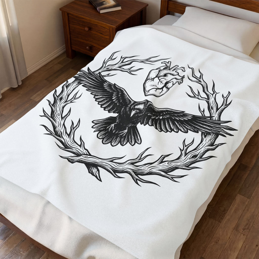 Raven Love Blanket Gothic Gloom Gift Women Spooky Blanket Crow Love Blanket Dark Fan Creepy Blanket Dark Illustration Hand Drawn Antler Crown