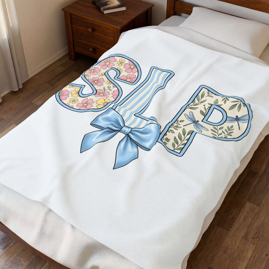 Floral Dragonfly Monogram Blanket Speech Therapist Educator Gift Women Whimsical Blanket Monogram Blanket Speech Pathology Enthusiast Whimsy