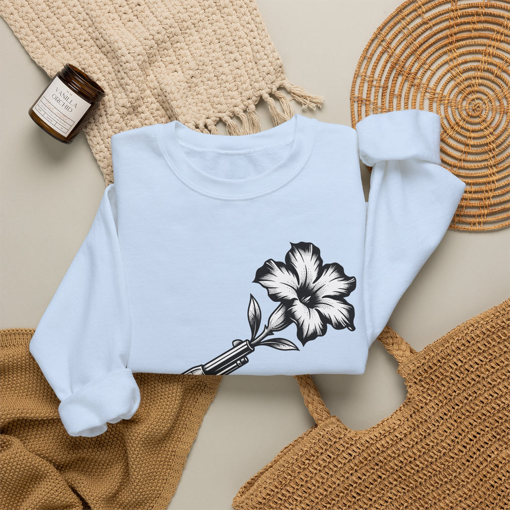 Revolver Flower Sweatshirt Cowgirl Western Gift Women Tattoo Sweatshirt Gunflower Sweatshirt Rodeo Fan Traditional Sweatshirt Country Graphic Vintage Hibiscus