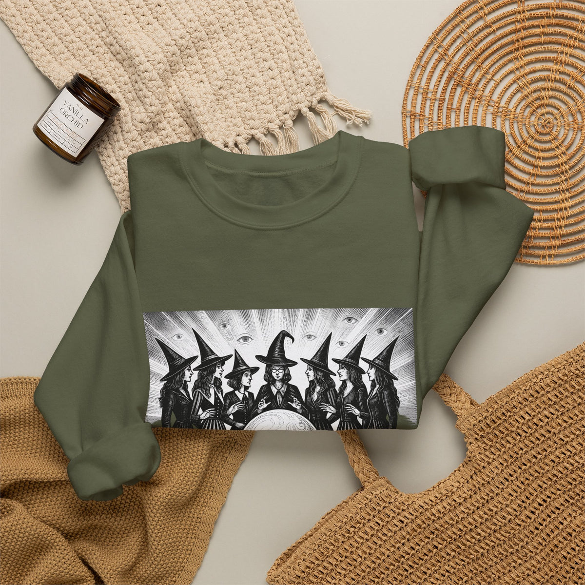 Witches Circle Sweatshirt Halloween Supernatural Gift Women Eerie Sweatshirt Coven Sweatshirt Horror Fan Occult Graphic Sweatshirt Classic Fortune Ball Sweatshirt