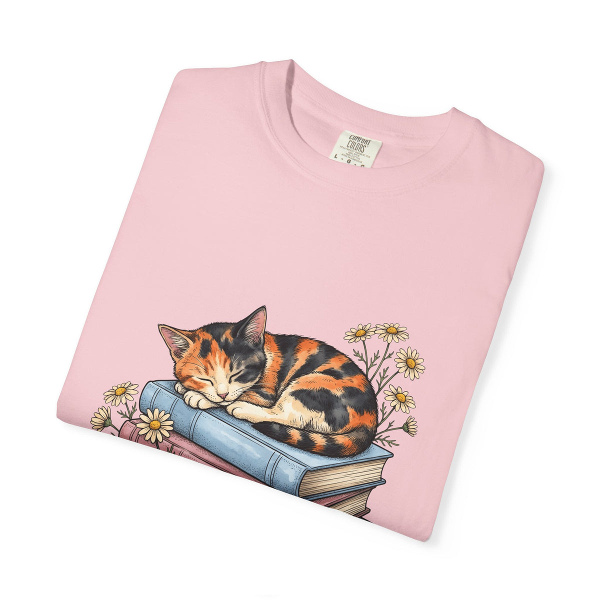 Calico Cat T-Shirt Cat Floral Gift Women Hand Drawn T-Shirt Kitten T-Shirt Cat Fan Illustrated Graphic Vintage Books T-Shirt