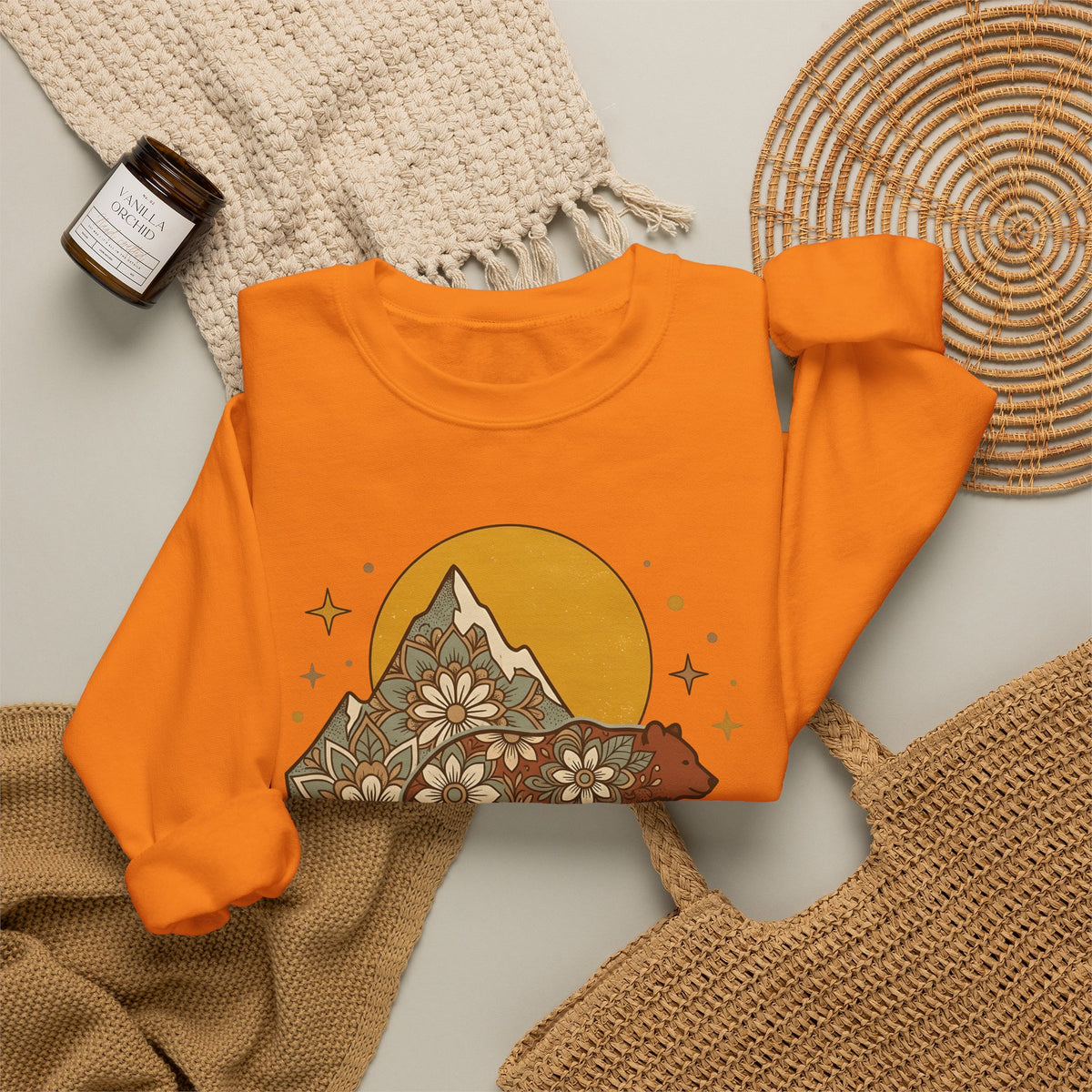 Flower Bear Sweatshirt Boho Chic Outdoors Gift Women Hippie Sweatshirt Teddy Bear Sweatshirt Bohemian Fan Psychedelic Sweatshirt Nature Graphic Retro Hill
