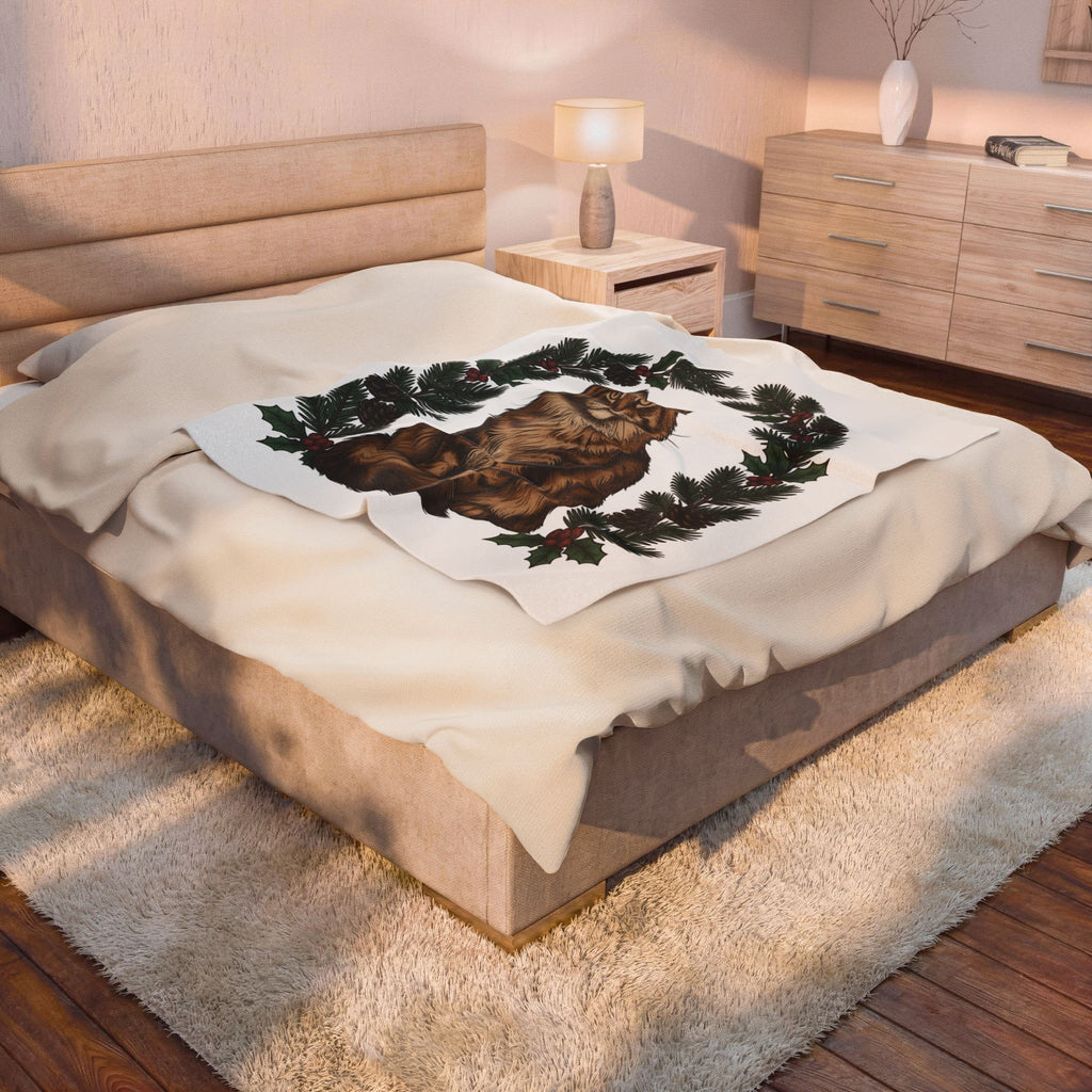 Maine Coon Kitten Blanket Cat Holiday Gift Women Floral Blanket Kitten Blanket Cat Fan Fancy Blanket Christmas Graphic Retro Pine Twigs Blanket