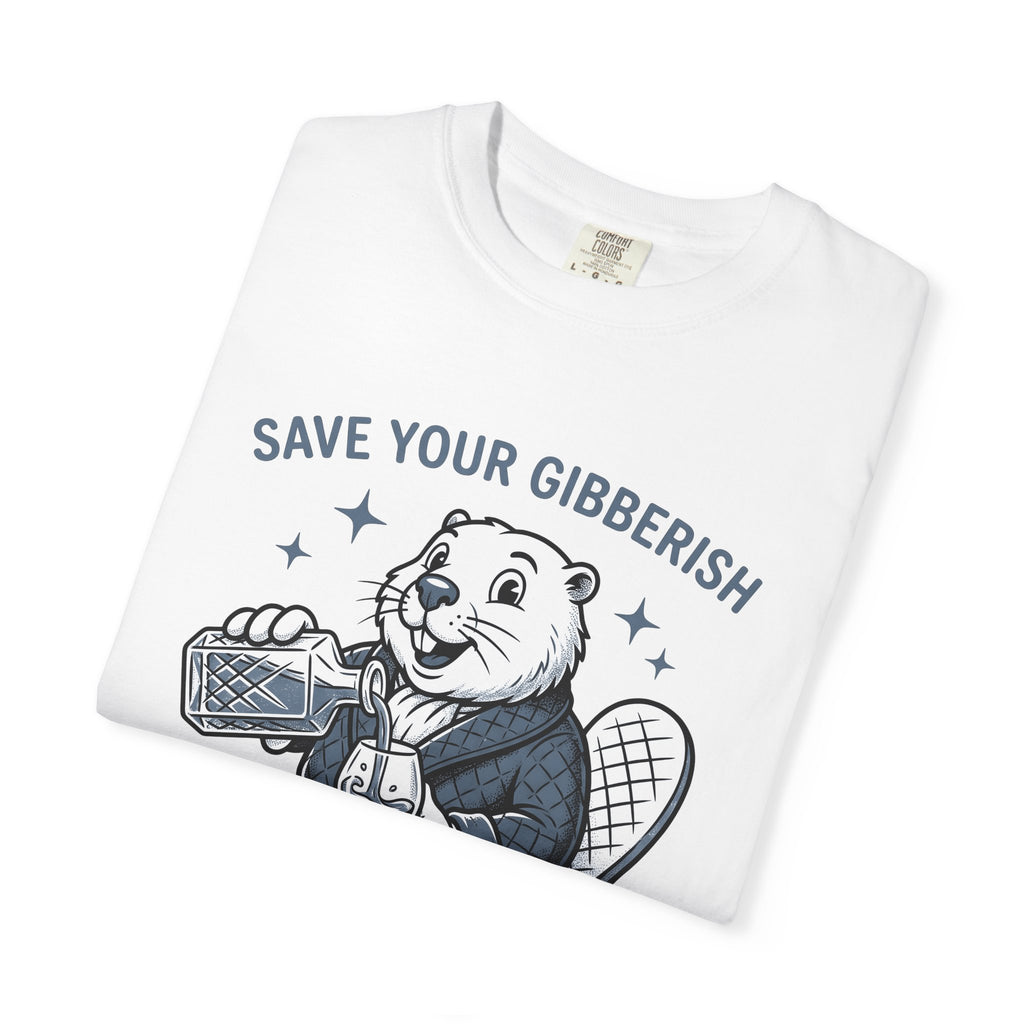 Beaver Sipping T-Shirt Cute Wildlife Gift Women Comic T-Shirt Dam T-Shirt Adorable Fan Cartoon T-Shirt Animal Graphic Retro Gown T-Shirt