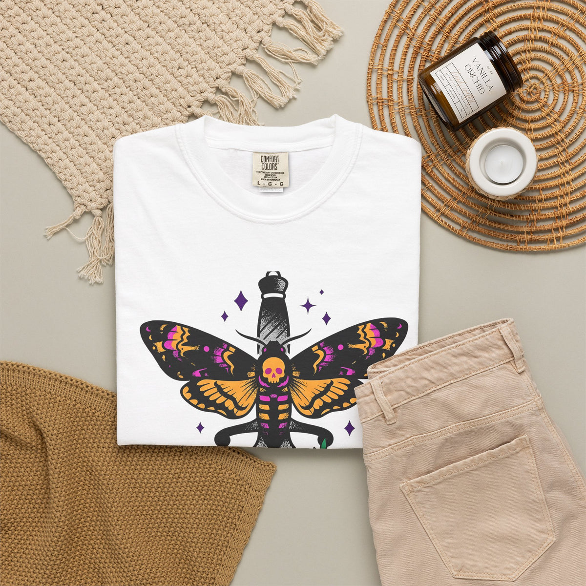 Skull Moth Dagger T-Shirt Halloween Horror Gift Women Ink T-Shirt Dagger