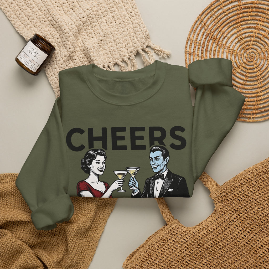 Vampire Duo Sweatshirt Halloween Event Gift Women Antique Sweatshirt Vampire Couple Sweatshirt Horror Fan Spooky Sweatshirt Party Graphic Old School Wine Glass