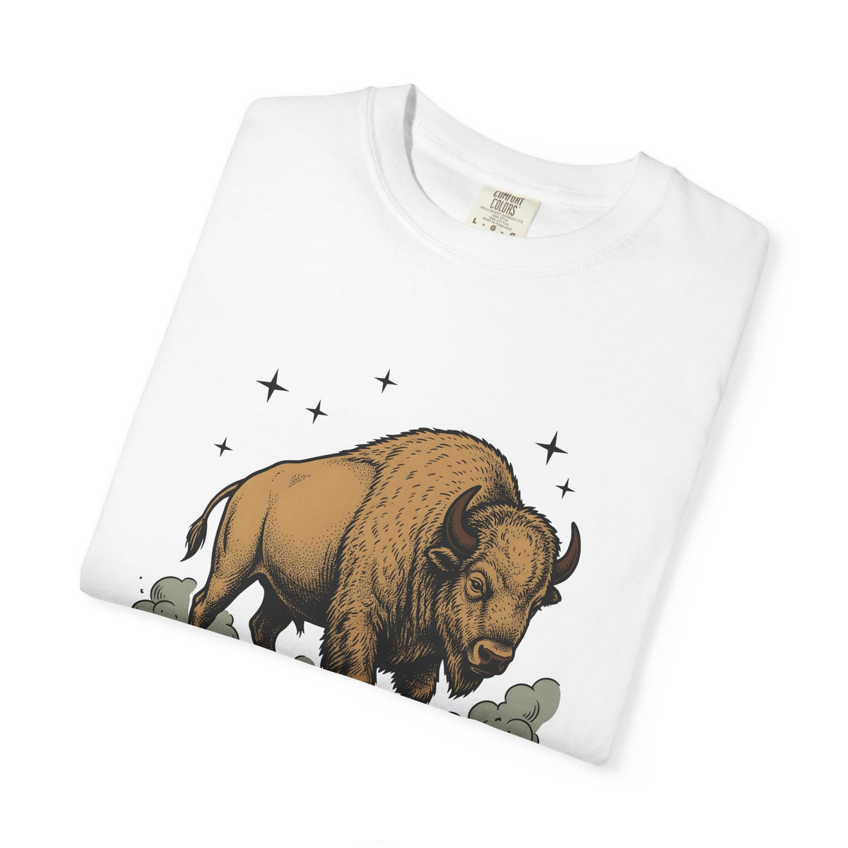 Buffalo Art T-Shirt Animal Environment Gift Women Rustic T-Shirt Bison T-Shirt Wildlife Fan Primitive T-Shirt Eco Graphic Line Art Star Symbols